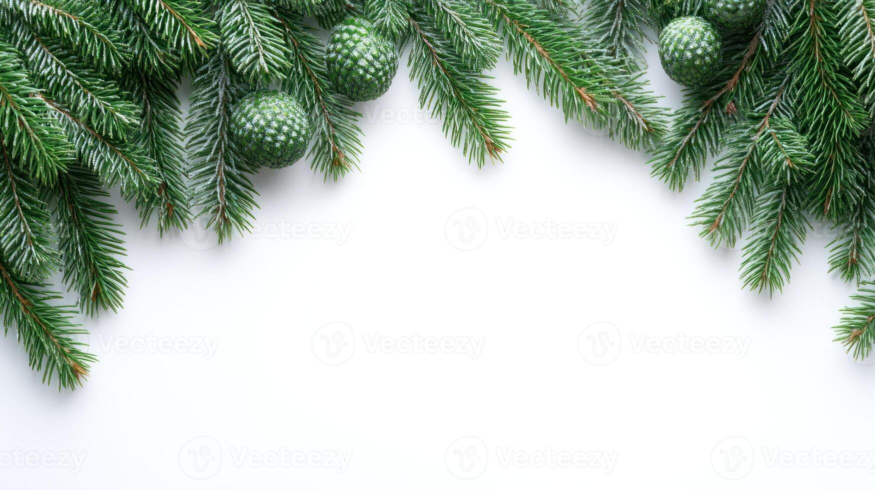 Decorative evergreen branches with patterned green ornaments bring a festive touch photo