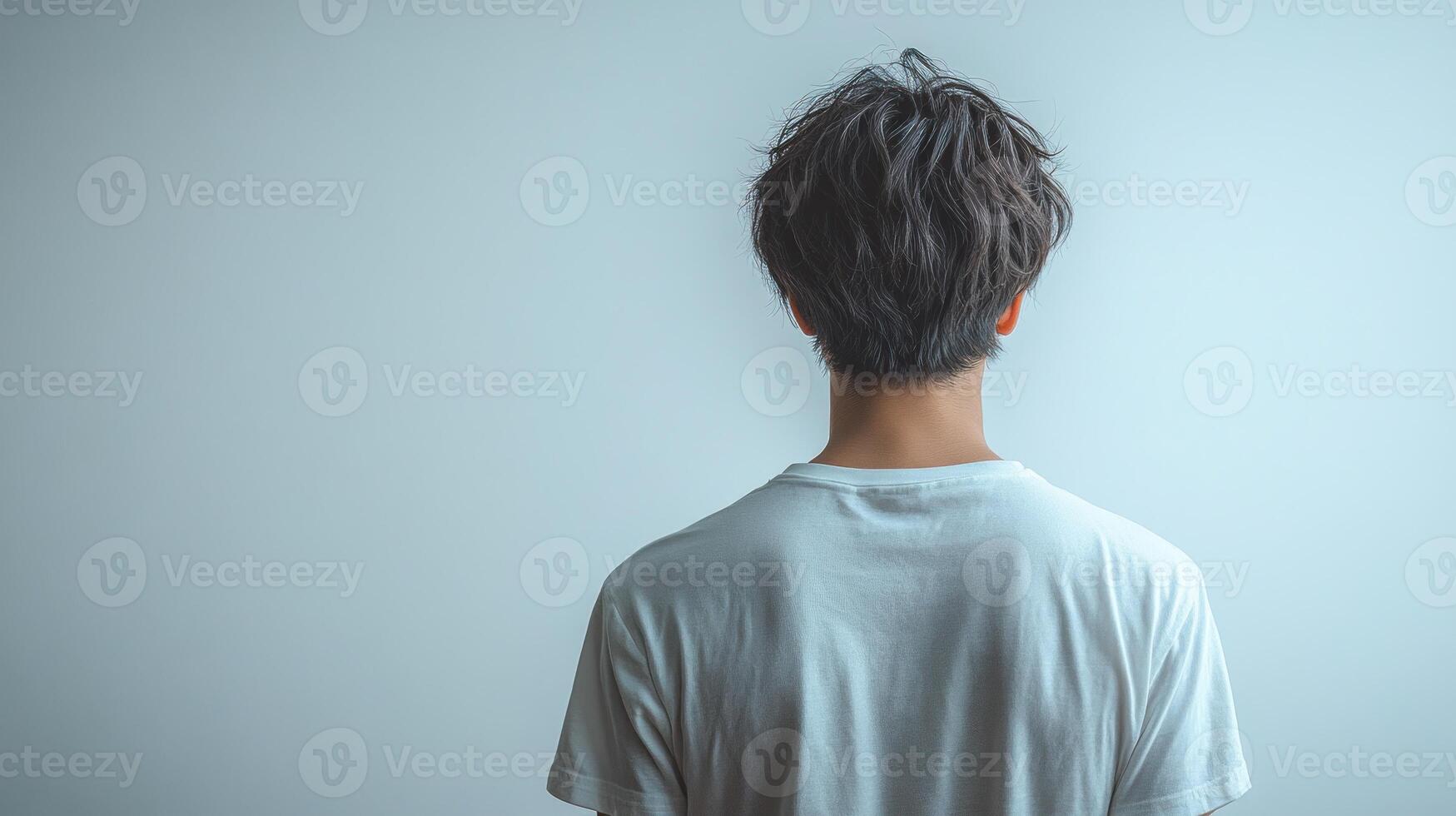 A young person stands quietly with their back turned, lost in thoughts photo