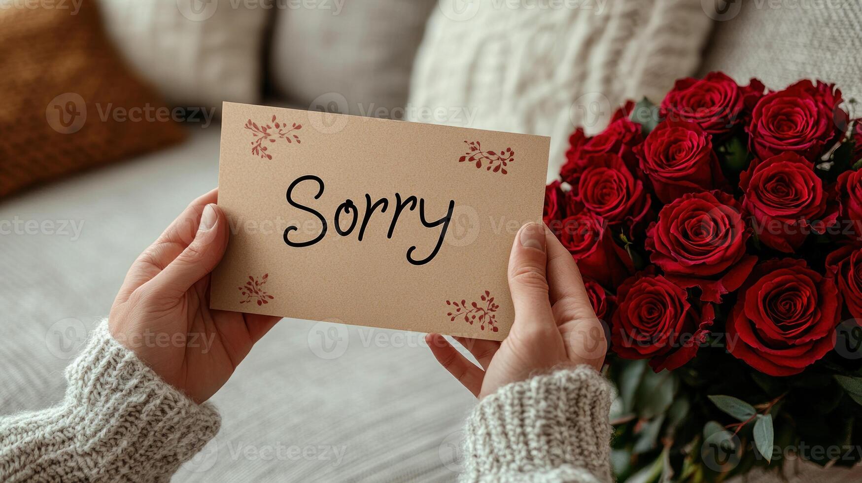 Someone expresses remorse with a handwritten note and beautiful red roses nearby photo