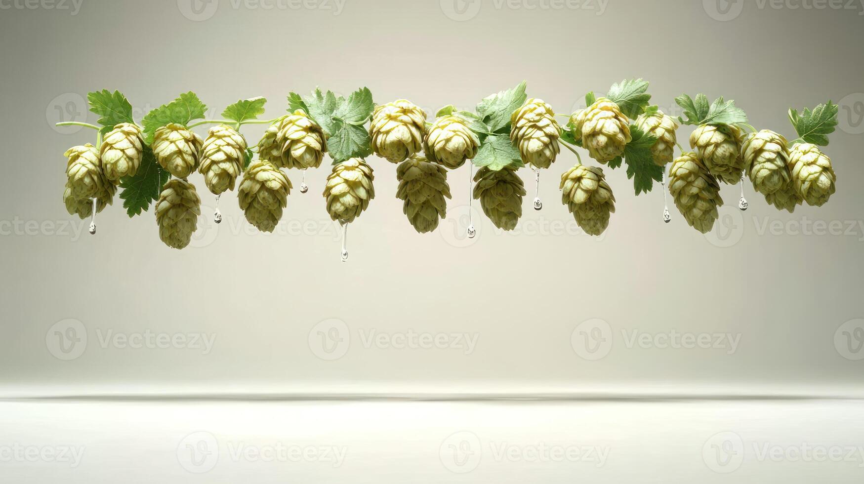 Freshly picked hops hang elegantly alongside vibrant coriander leaves photo