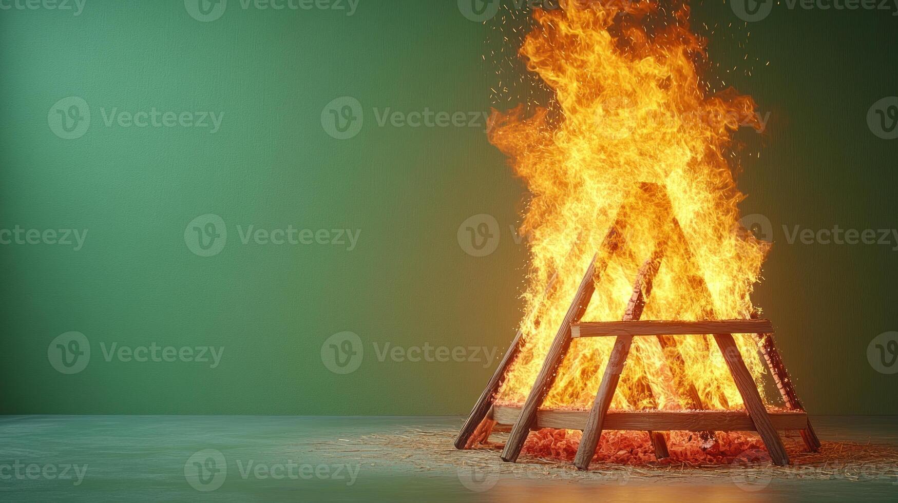 A mesmerizing fire blazes brightly, illuminating the space with warmth and energy photo