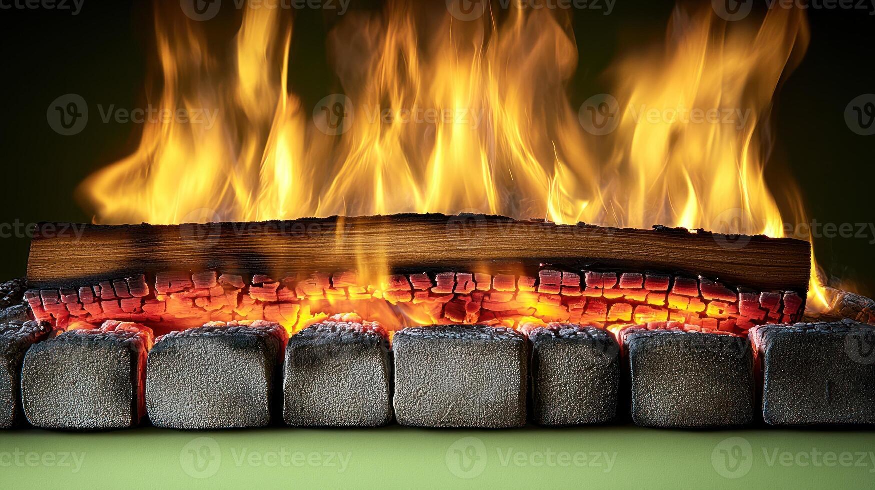 Flickering flames illuminate the cozy ambiance of a rustic firepit photo