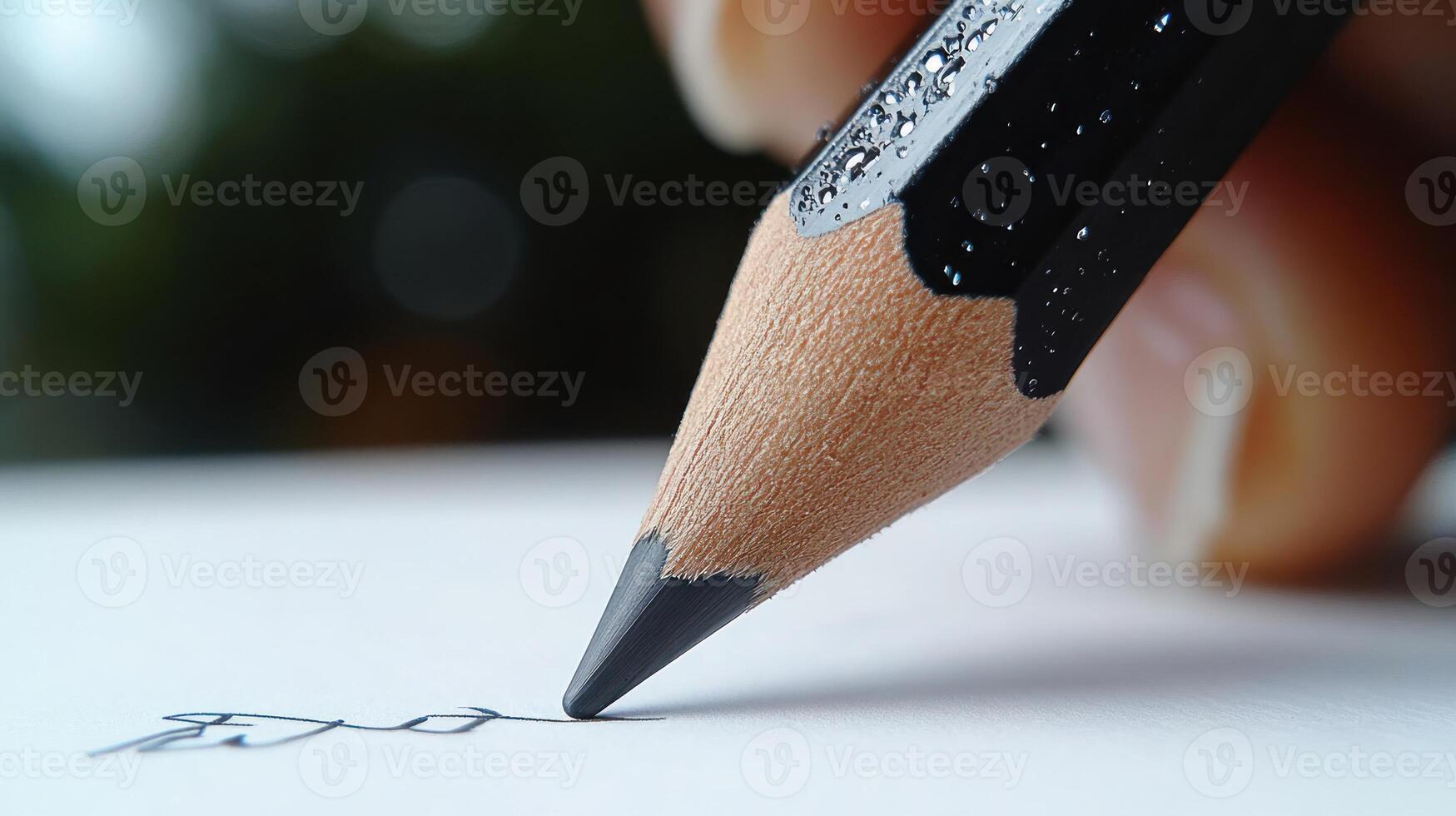 The hand skillfully guides a sharpened pencil, creating art on paper under soft sunlight photo