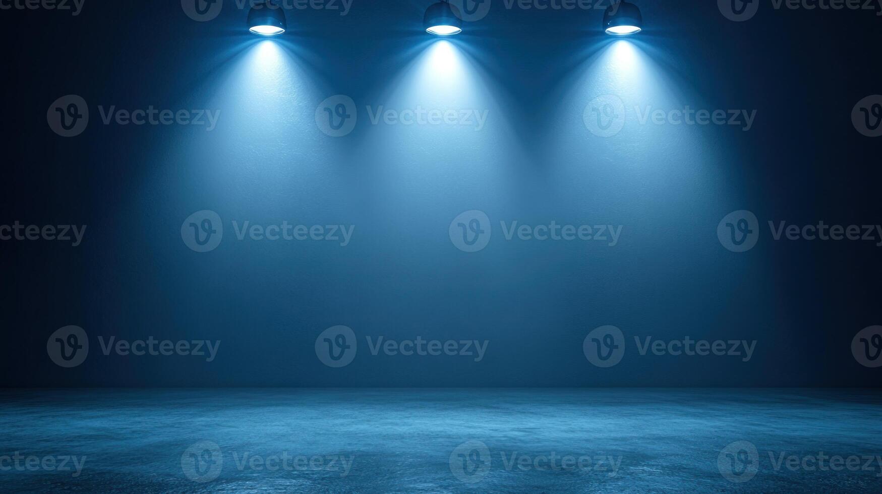 Bright blue lights create shadows in an empty space, hinting at mystery photo