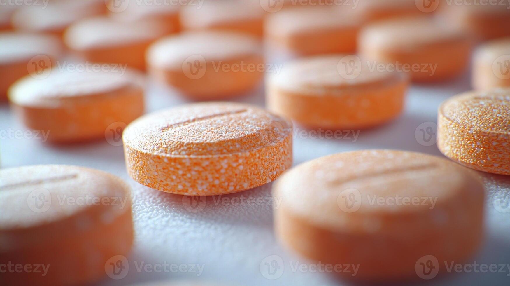 Bright orange tablets display their textured surfaces under natural light photo