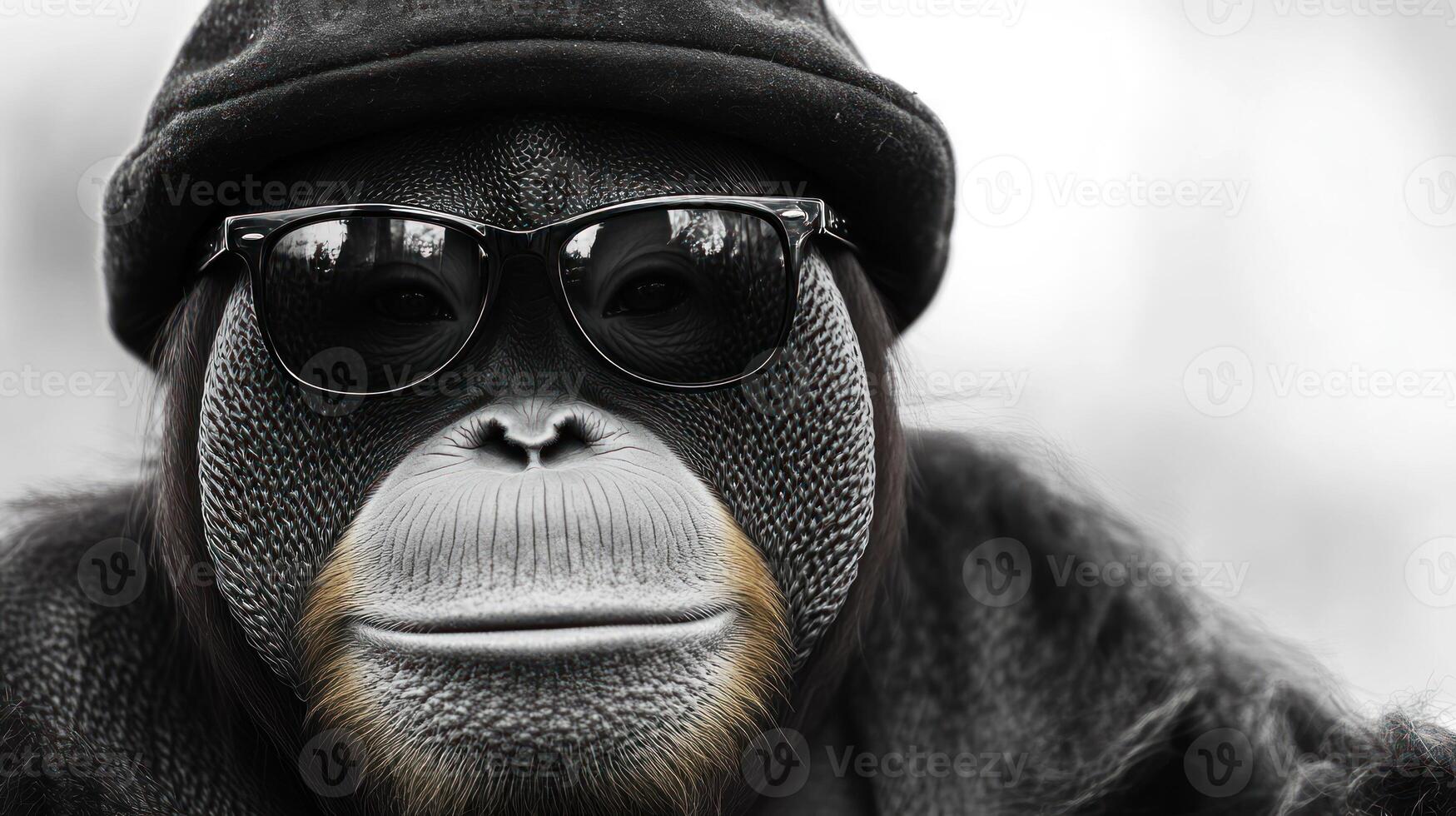 This playful orangutan shows off its trendy accessories outdoors photo