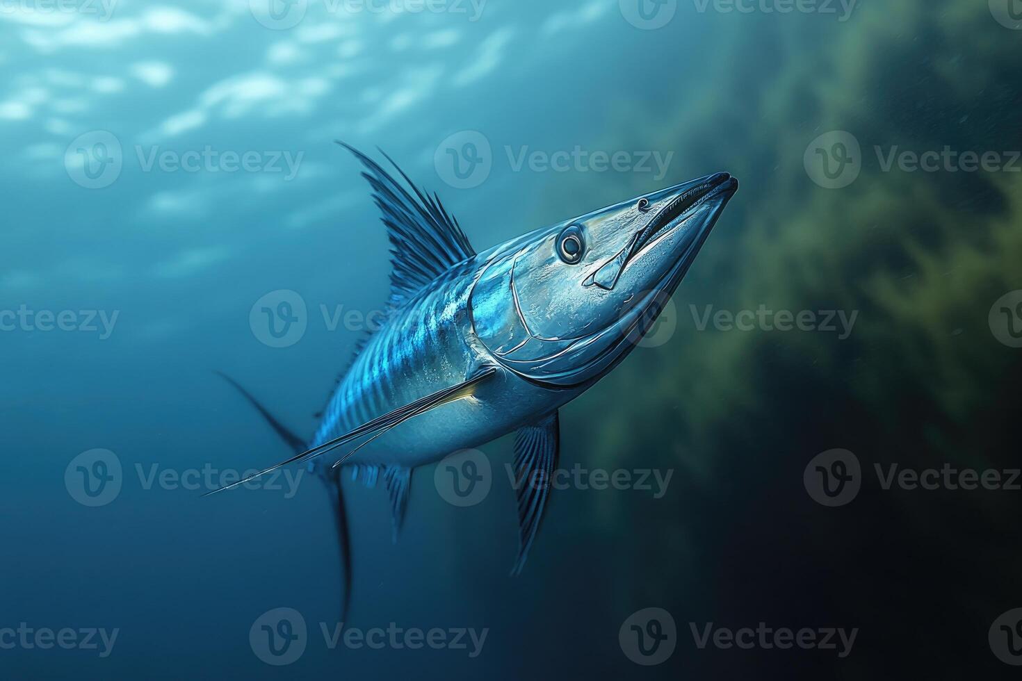A Blue Marlin Swims in the Deep Ocean photo
