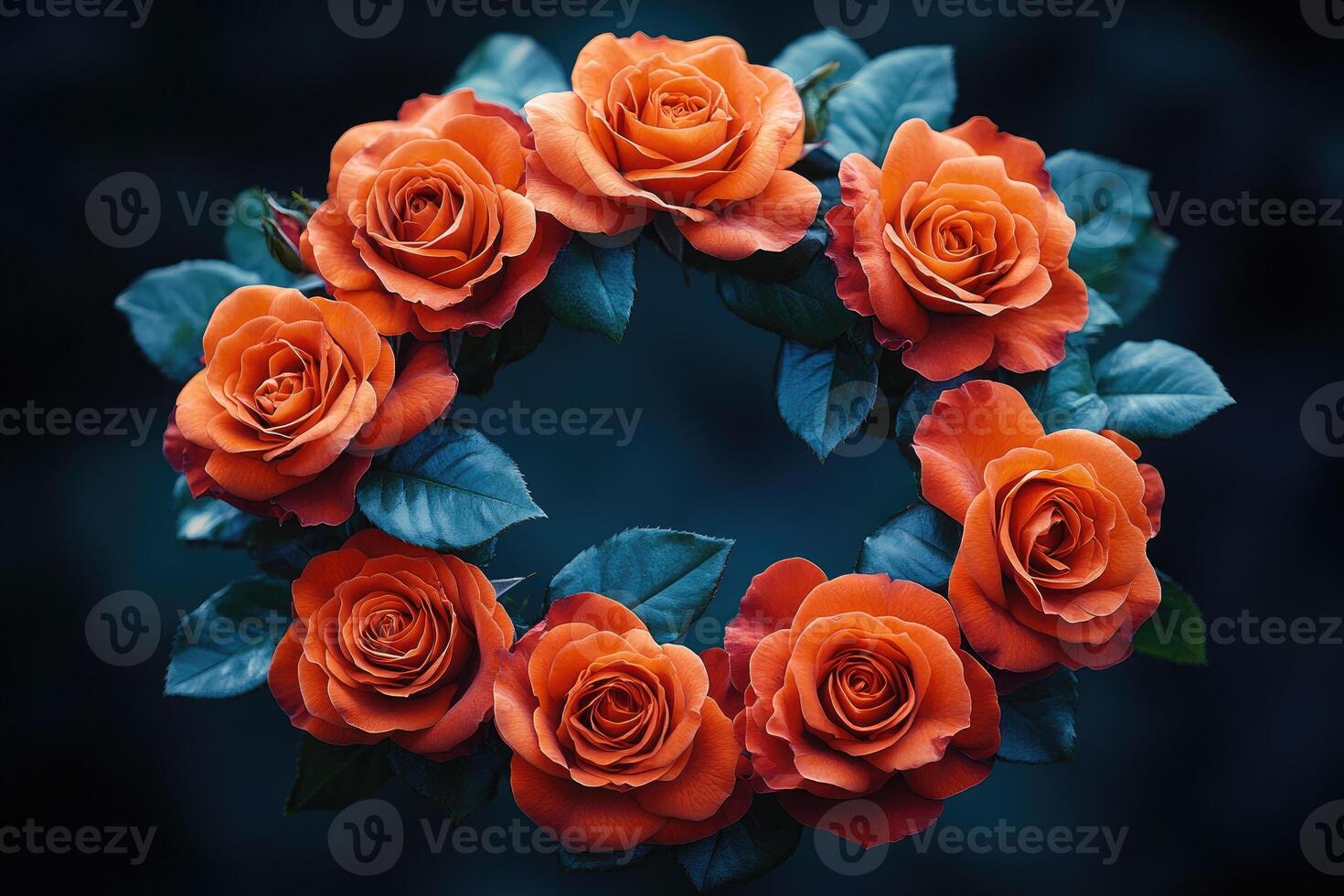 A Circle of Elegant Orange Roses Arranged Beautifully photo