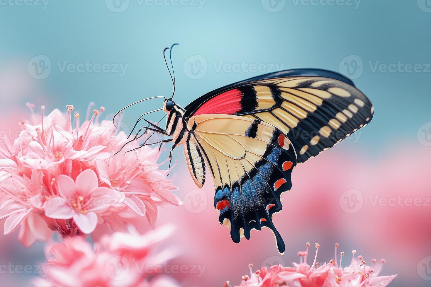 A Colorful Butterfly on Pink Flowers photo