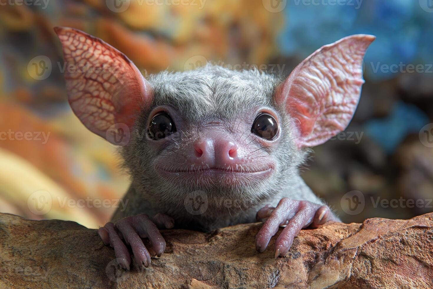 Adorable Grey Bat Kit With Large Pink Ears photo