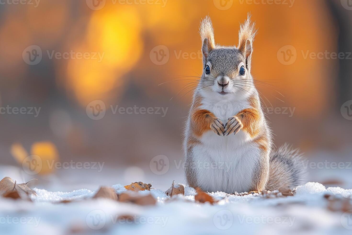Adorable Red Squirrel Posing in Winter Snow photo