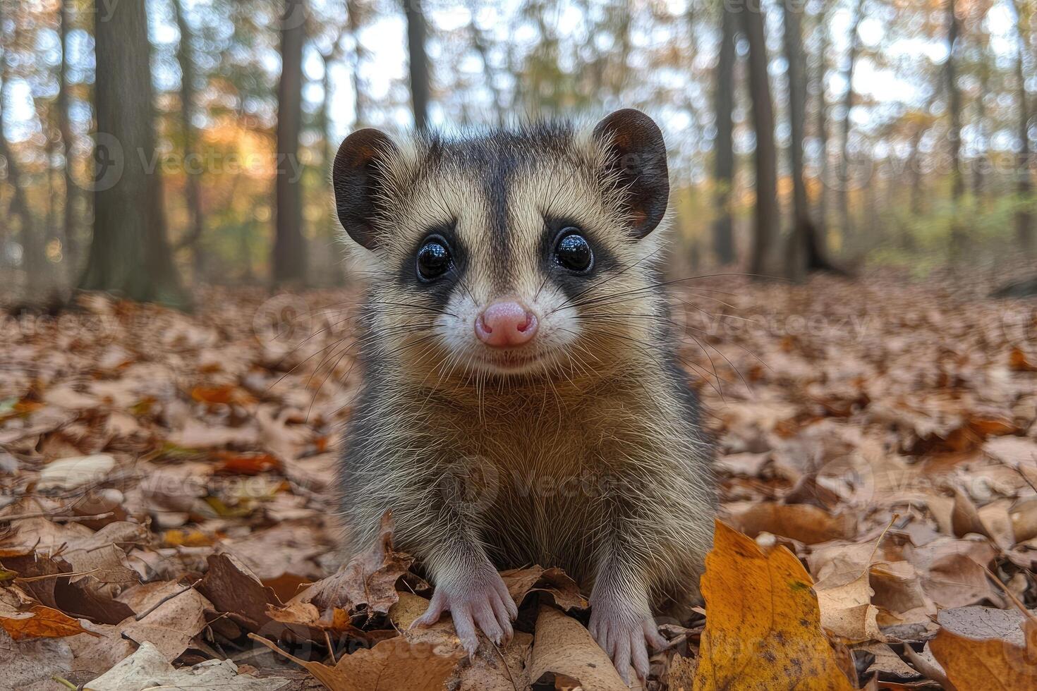 Adorable Little Cacomistle Among Autumn Leaves photo