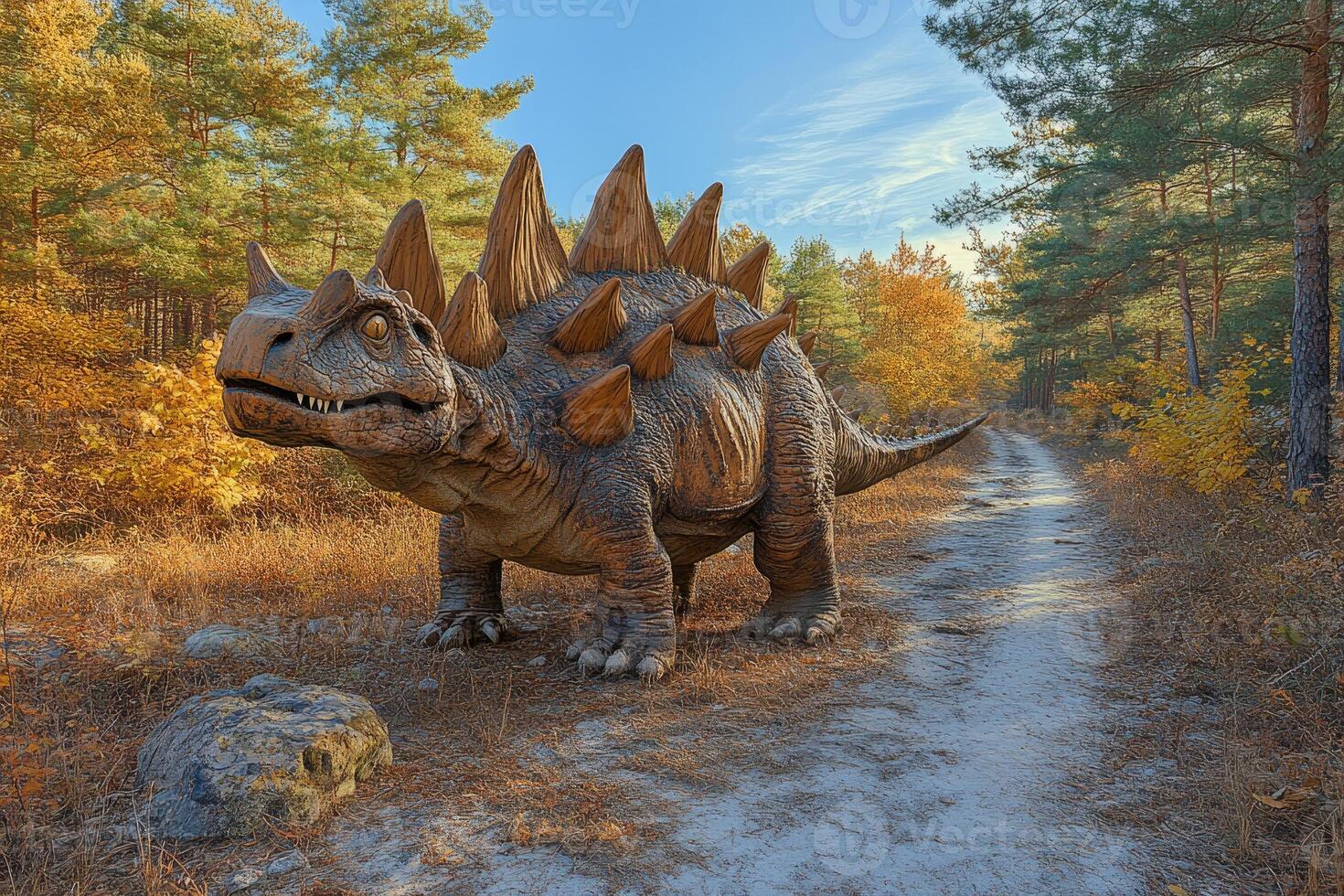 Ankylosaurus Dinosaur in Autumn Woodland Setting photo