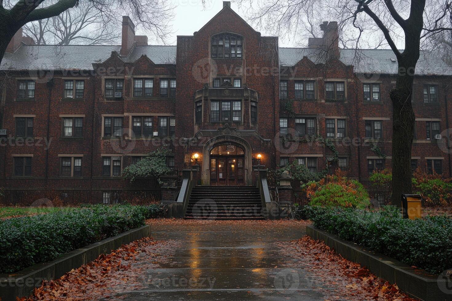 A Rainy Day at the Brick Collegiate Building photo