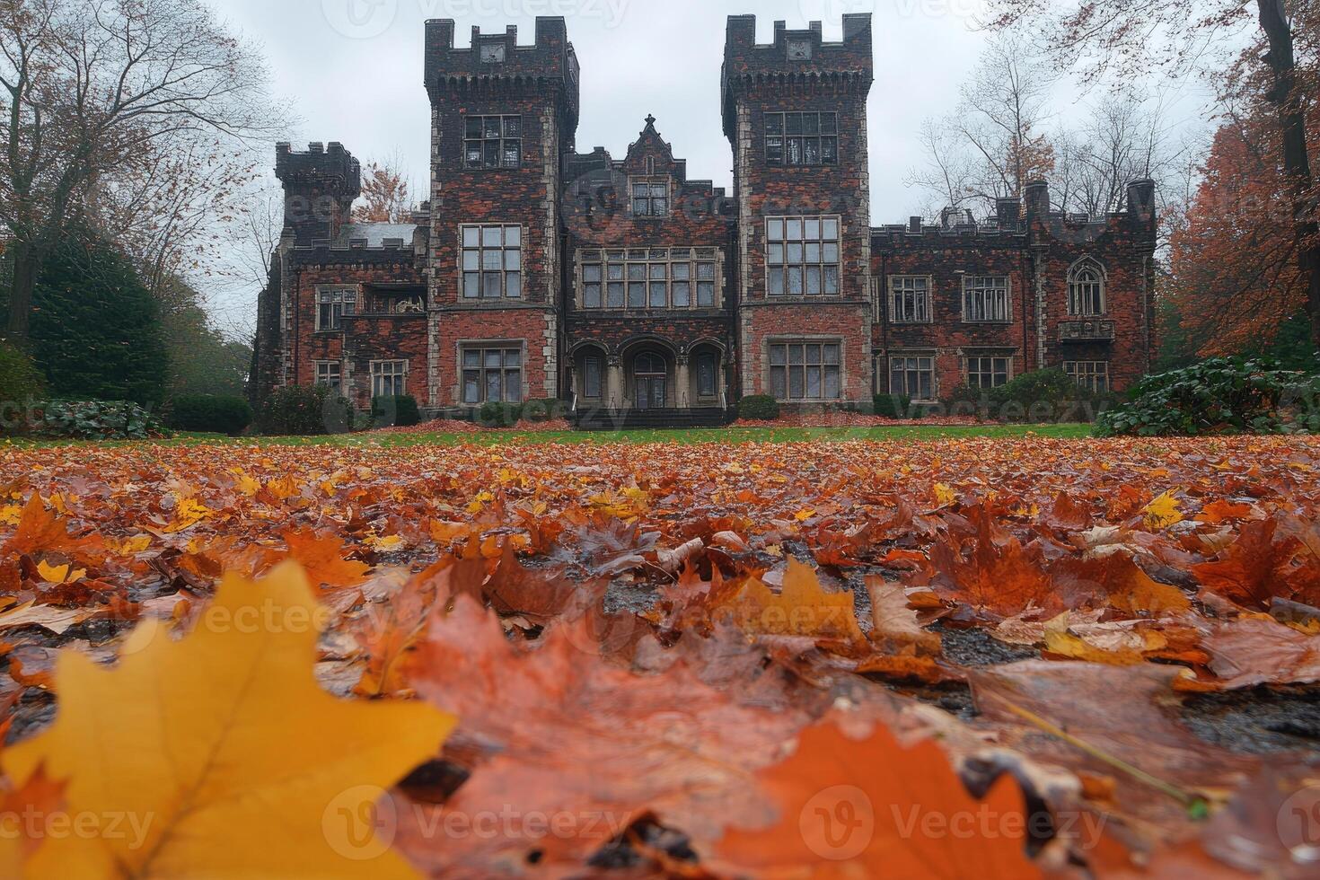 Autumn Leaves Blanket a Majestic Brick Castle photo