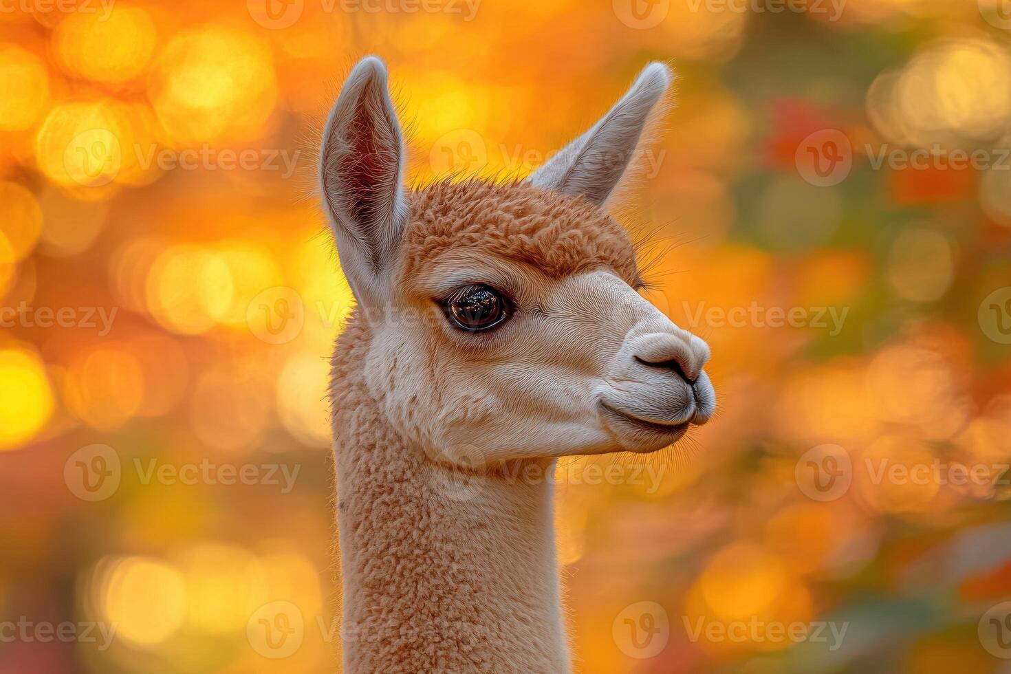 A Vicuna Portrait Against A Golden Autumn Background photo