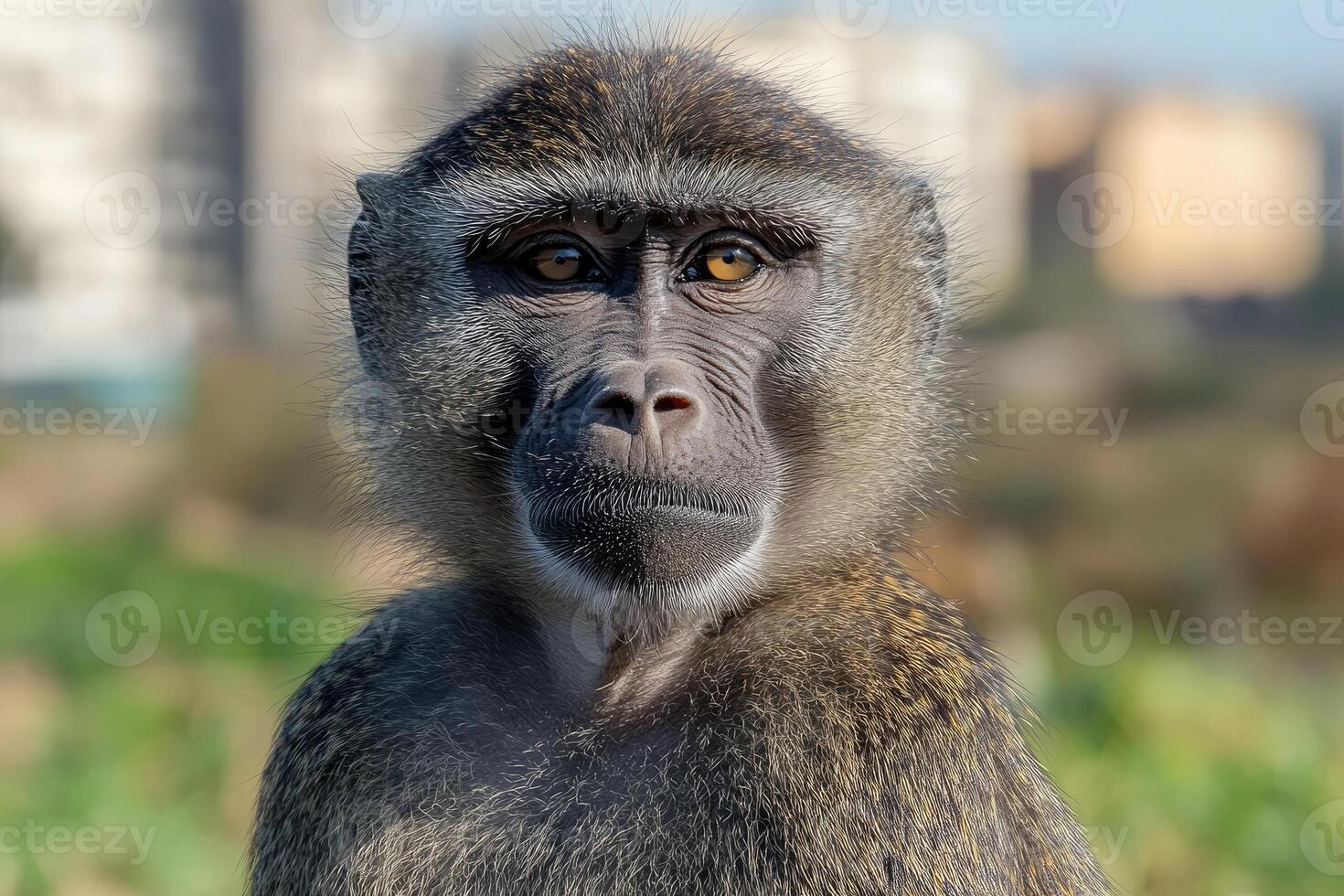 A Young Chacma Baboon Gazes Directly Ahead photo