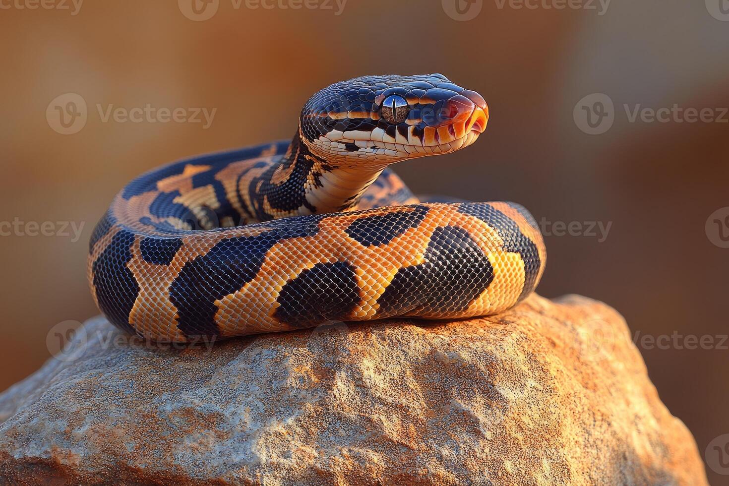 Beautiful Ball Python Resting on a Rock photo