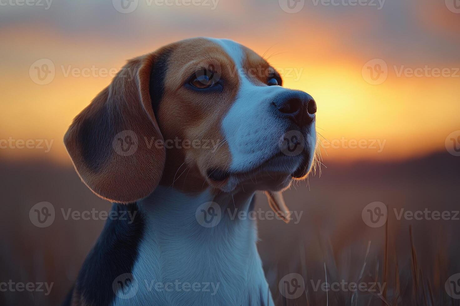 Beagle Dog Watching Sunset Golden Hour photo