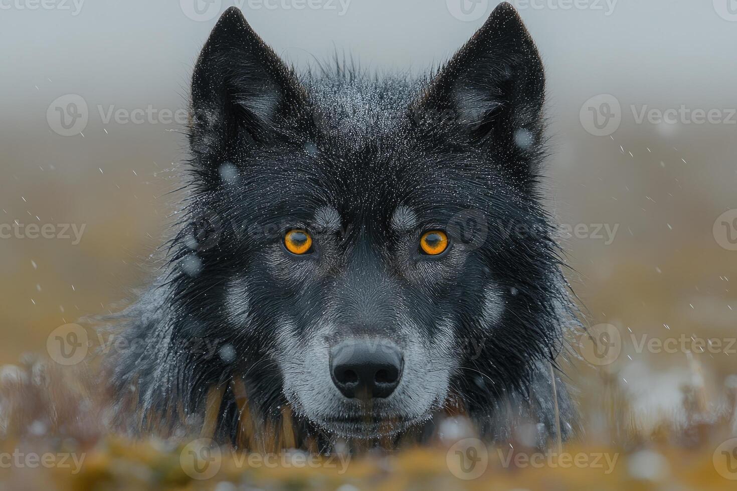 Black Wolf in Snowy Winter Landscape photo