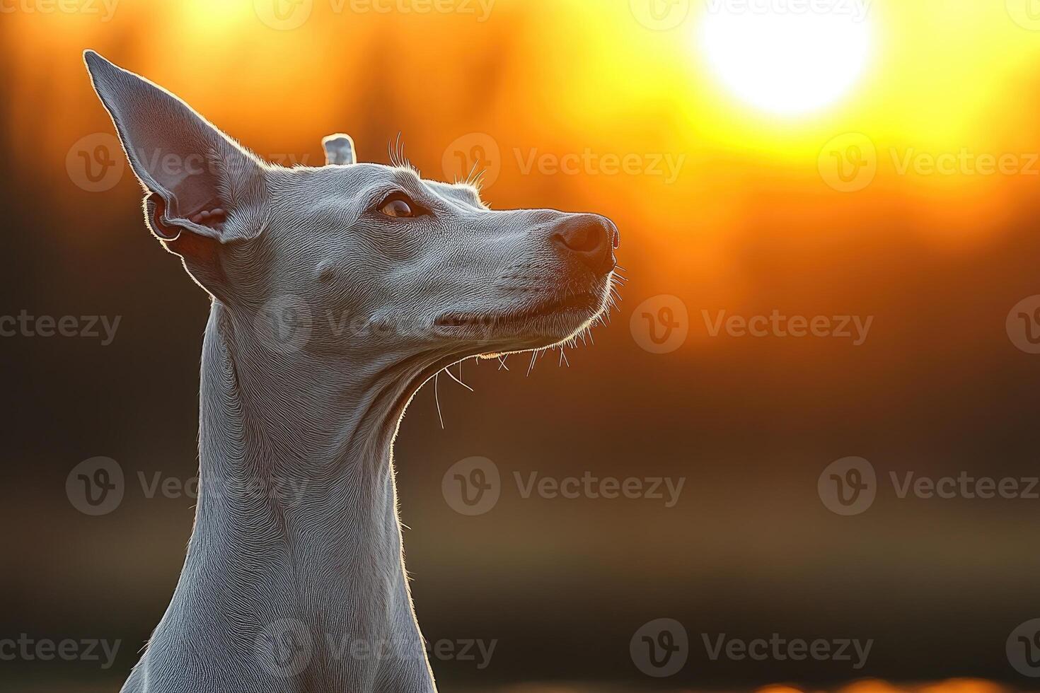 Elegant Italian Greyhound Silhouetted Against Sunset photo
