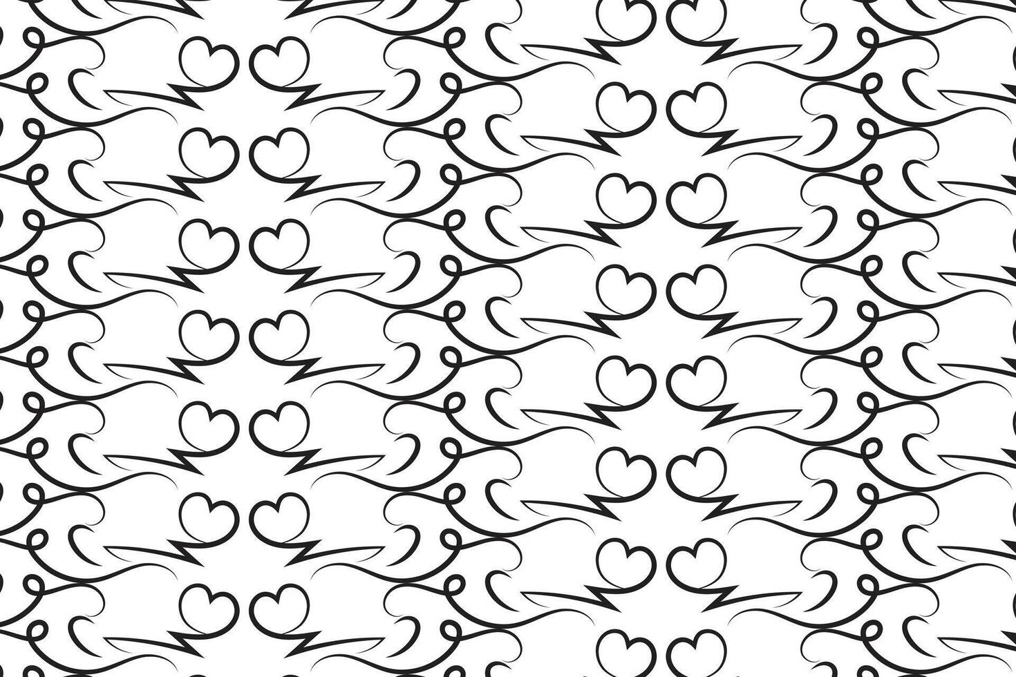 Black and white curly love scroll repeating wrapping paper vector