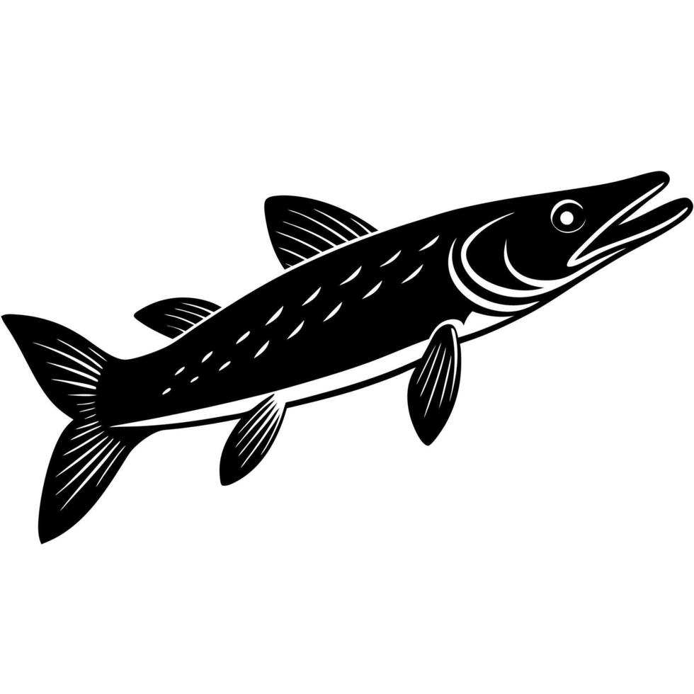Artistic pike fish silhouette for aquatic design vector