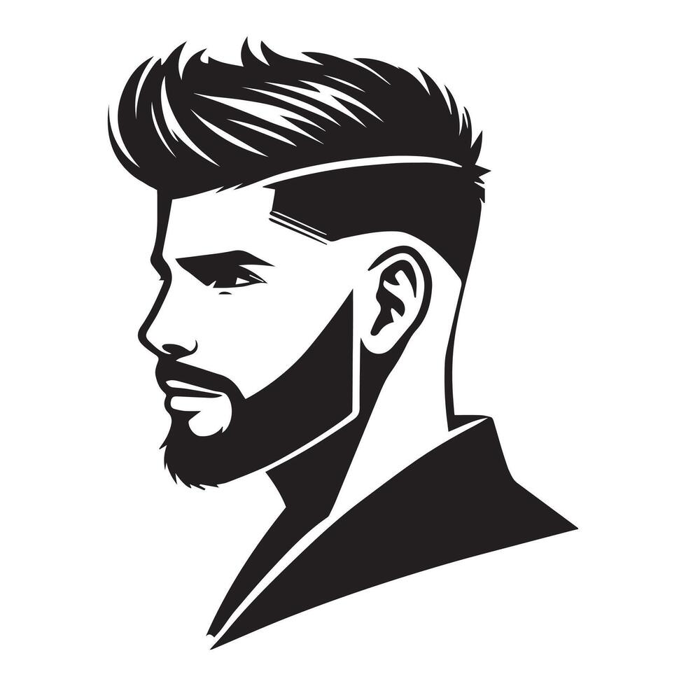 Side Profile of Man with Undercut and Beard - Classic Barber Style vector