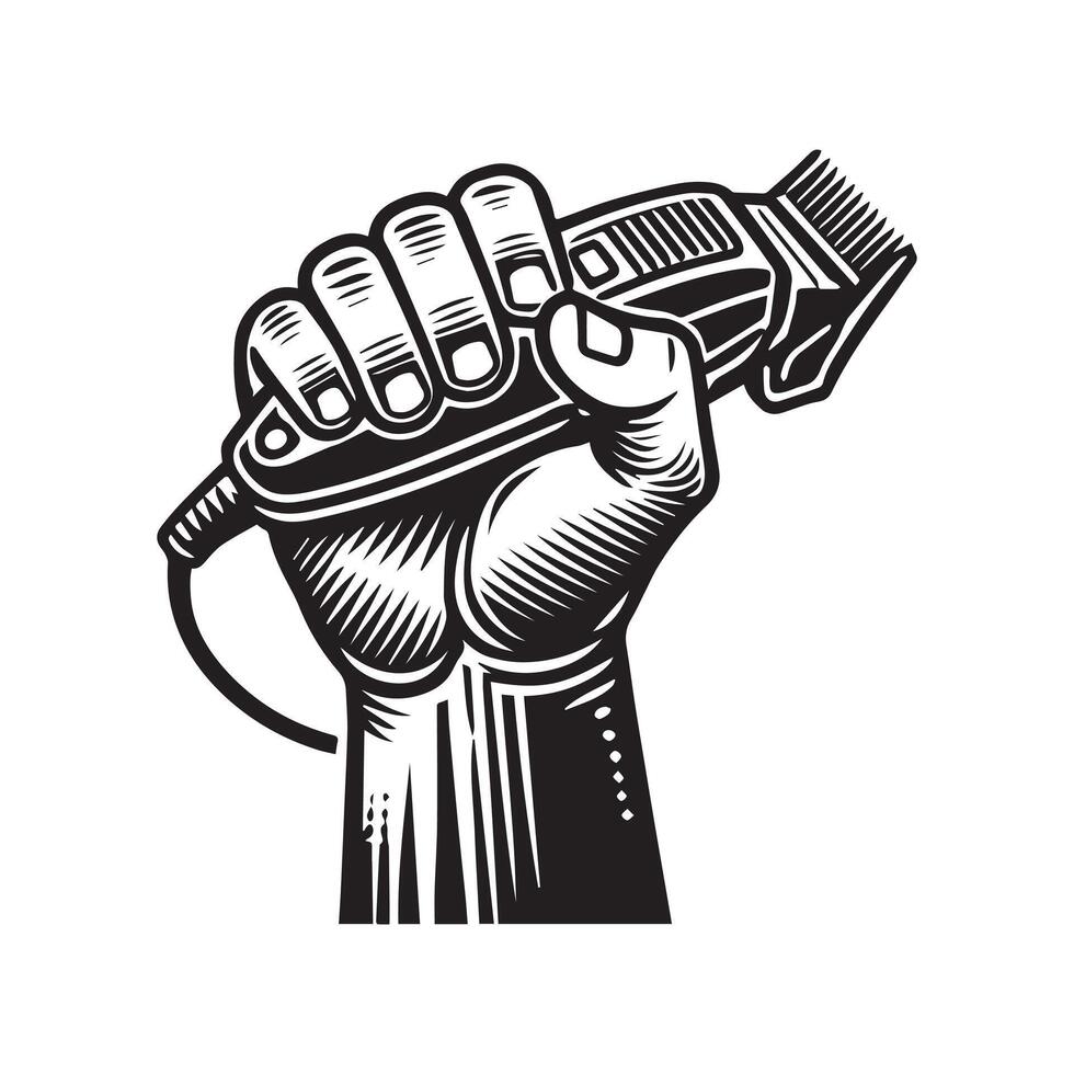 Fist Holding Hair Clipper - Power and Precision Barber Design vector