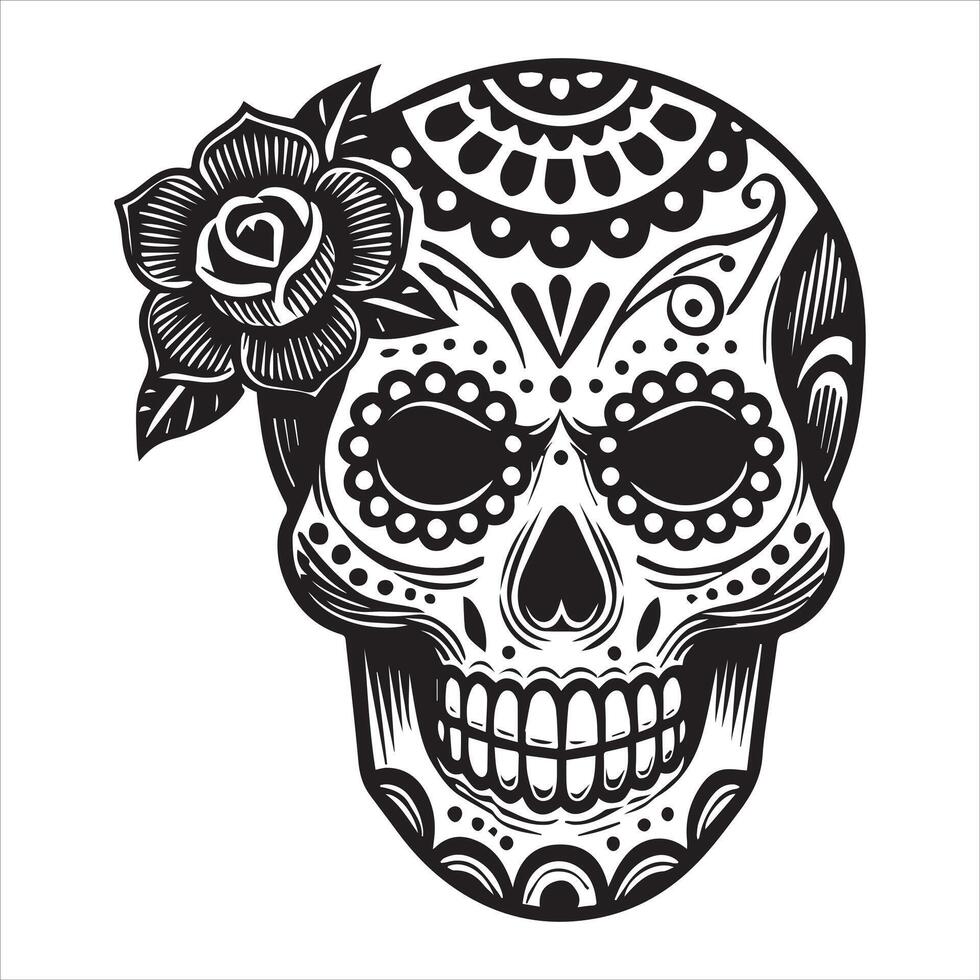 Vibrant Day of the Dead Skull Illustration with Floral Details vector
