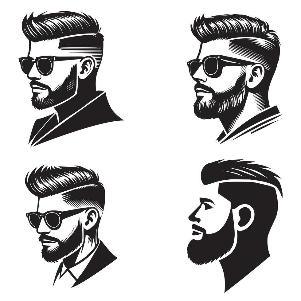Stylish Men and Skull Barber Bundle - Modern Haircuts and Edgy Designs vector