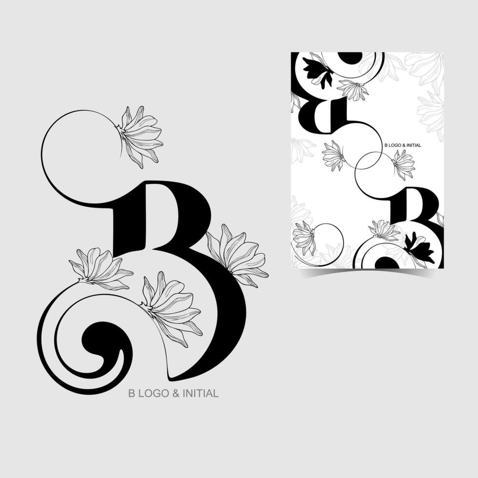 graphic design of the letter B with flowers and leaves vector