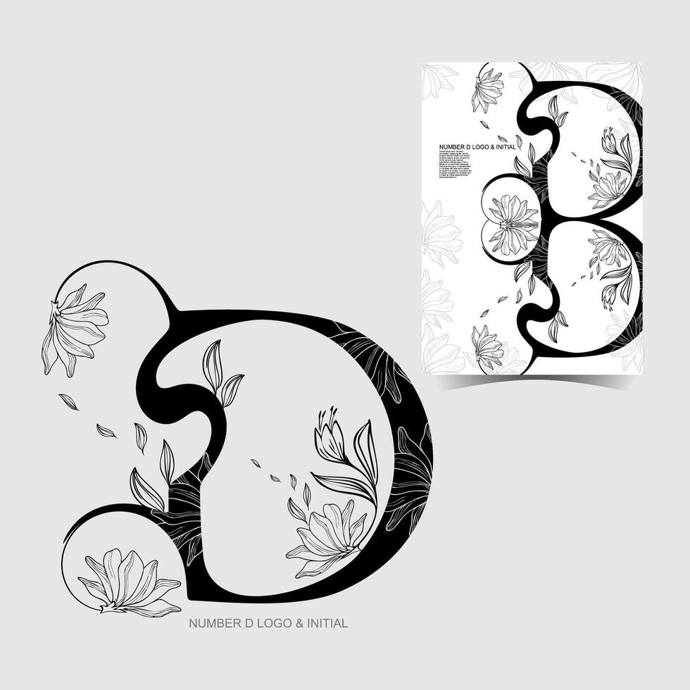 graphic design of the letter D with flowers and leaves vector