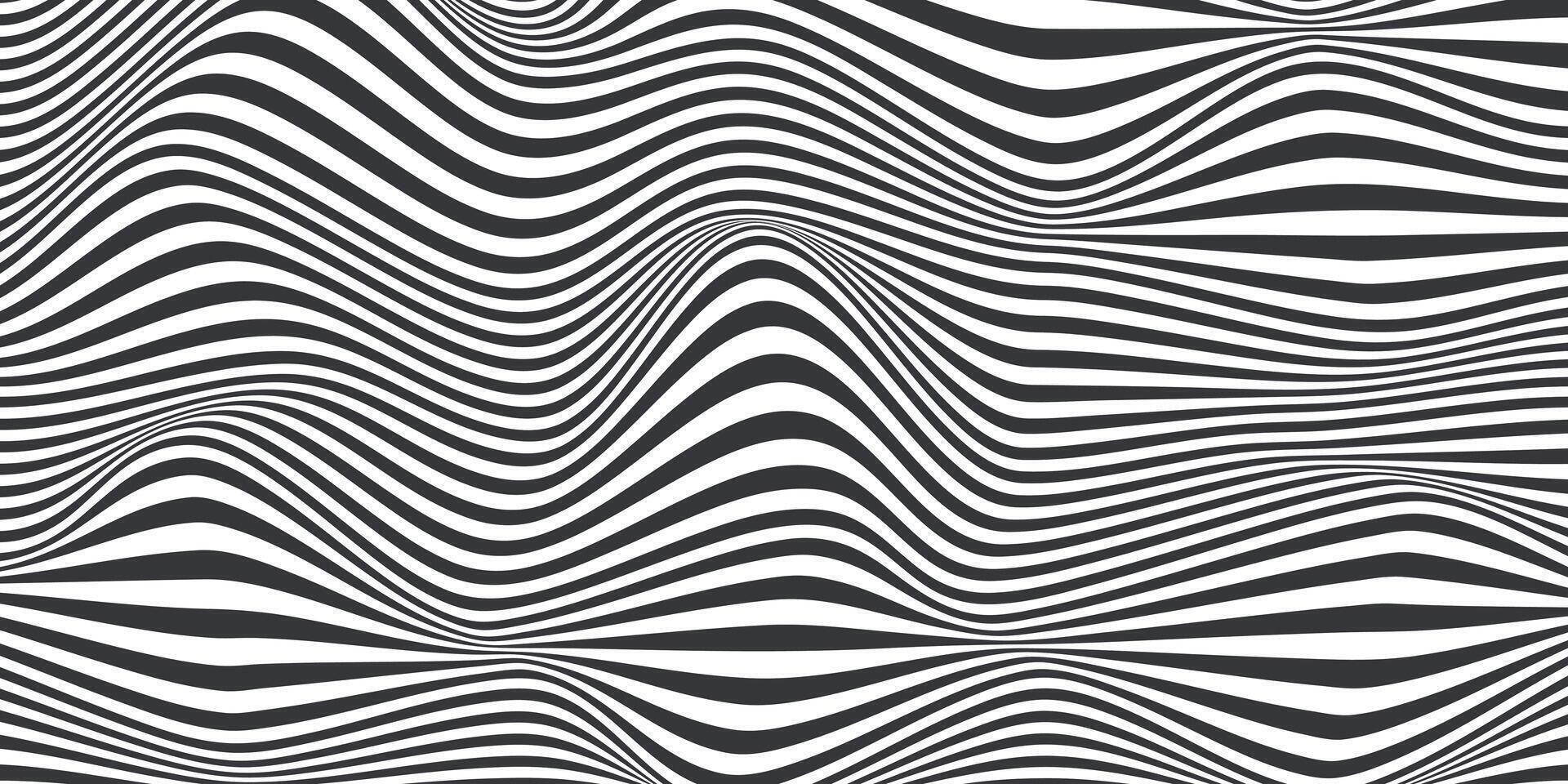 Abstract horizontal background with dynamic waves.Trendy illustration in style retro 60s, 70s.White and black colors vector