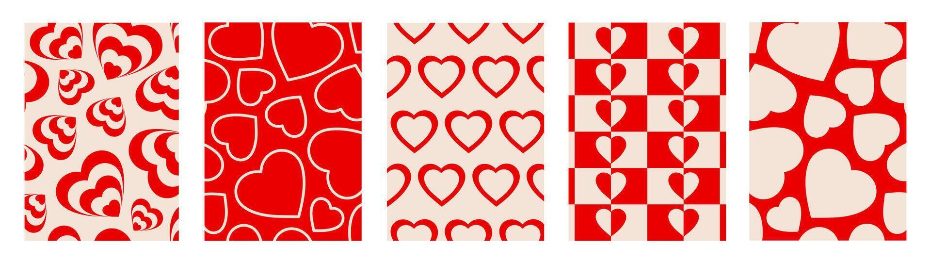 Creative romantic set vertical backgrounds in style retro. Happy Valentines day greeting card. vector