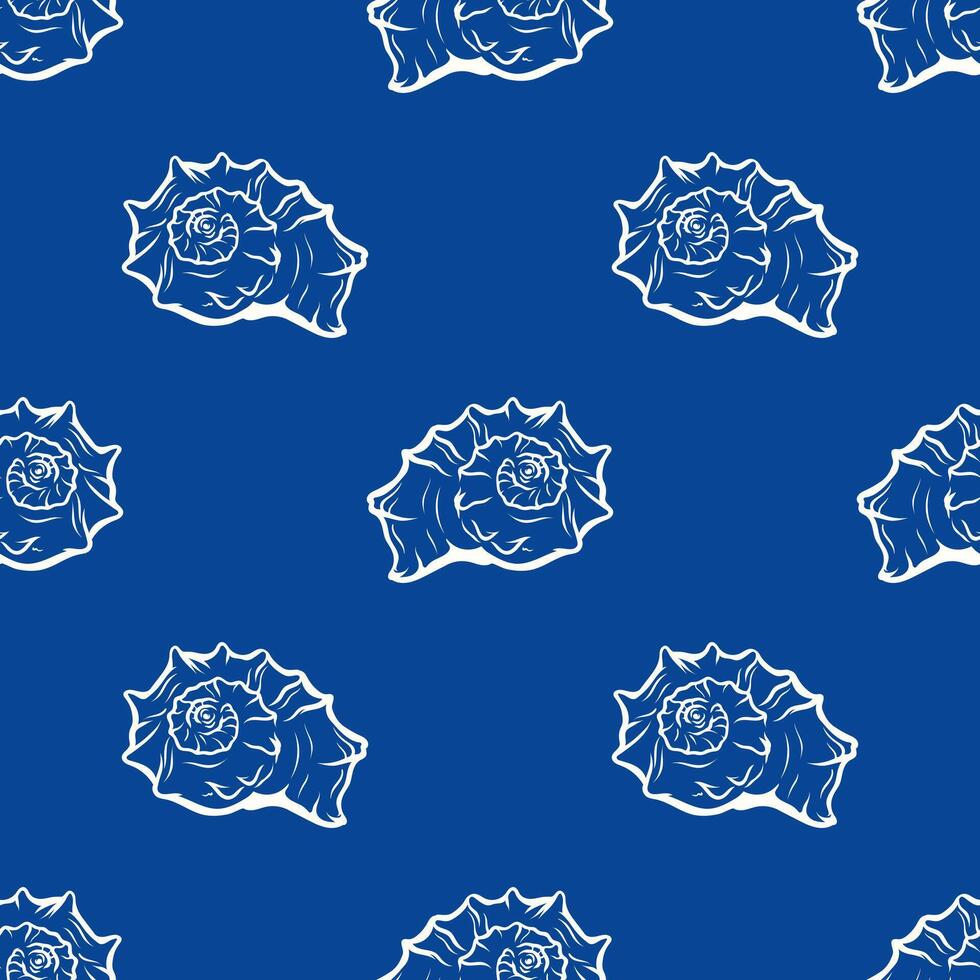 Seashells repeated background. Tropical ocean and marine mineral formations, doodle cartoon shells, seamless pattern vector