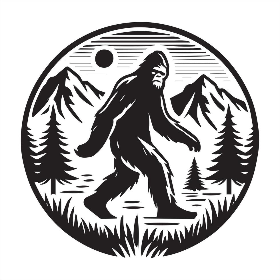Bigfoot Walking Under the Stars - Nighttime Adventure vector