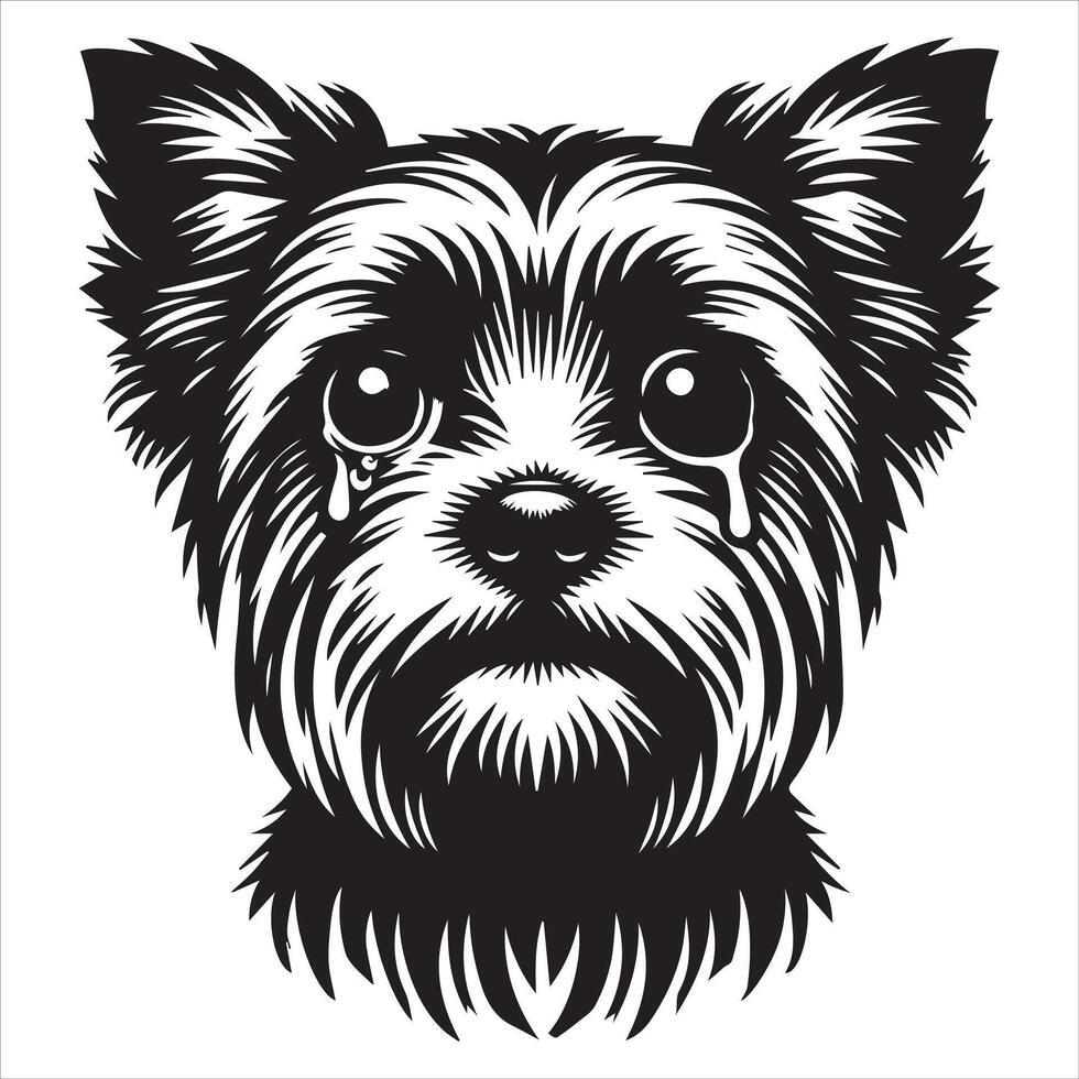 Sad Face Yorkshire Terrier Dog Illustration Design vector