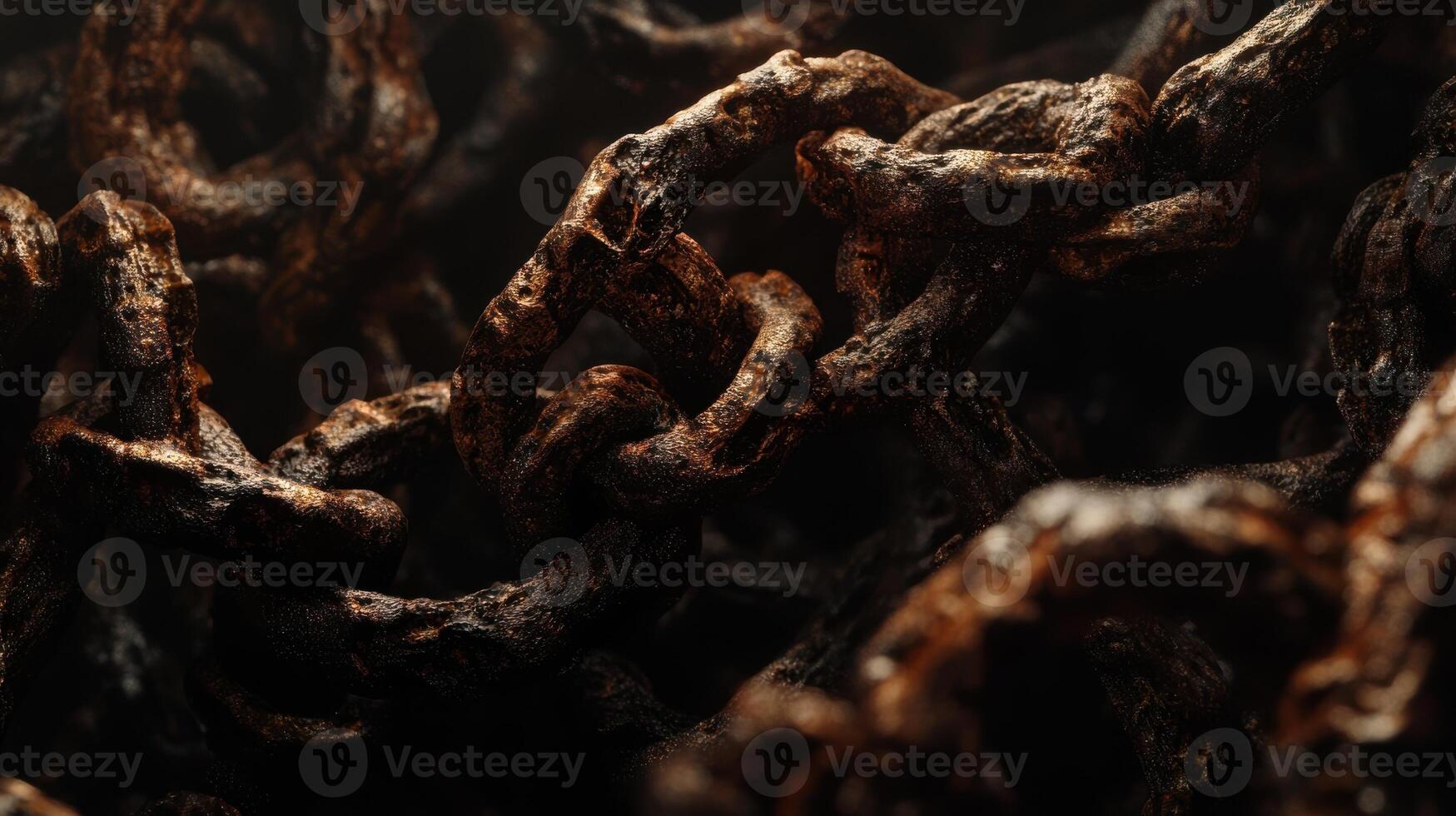 Close-up of rusted metal chains illustrating decay and time's passage photo