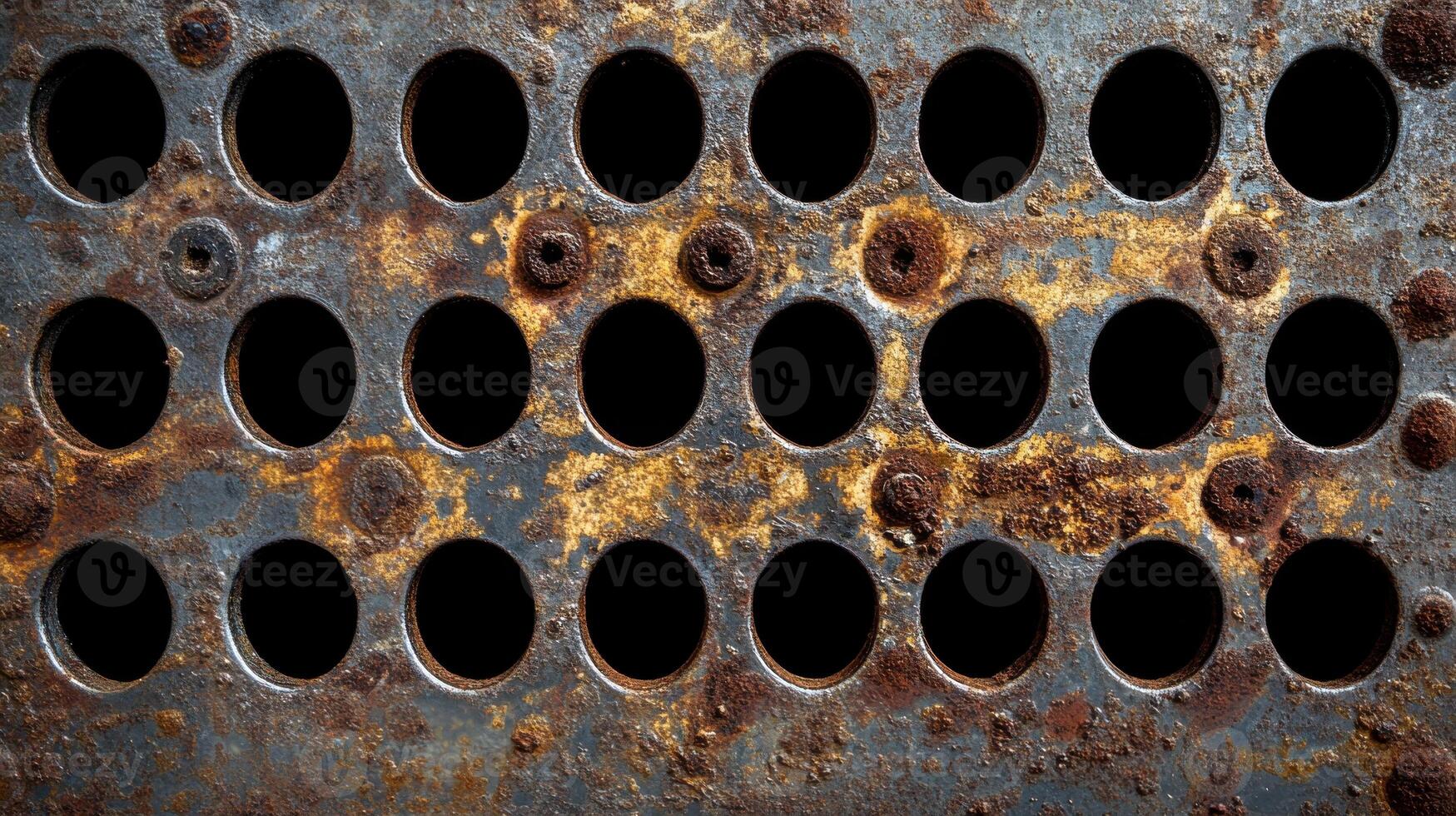 Weathered rusty metal surface with industrial circular patterns and texture photo
