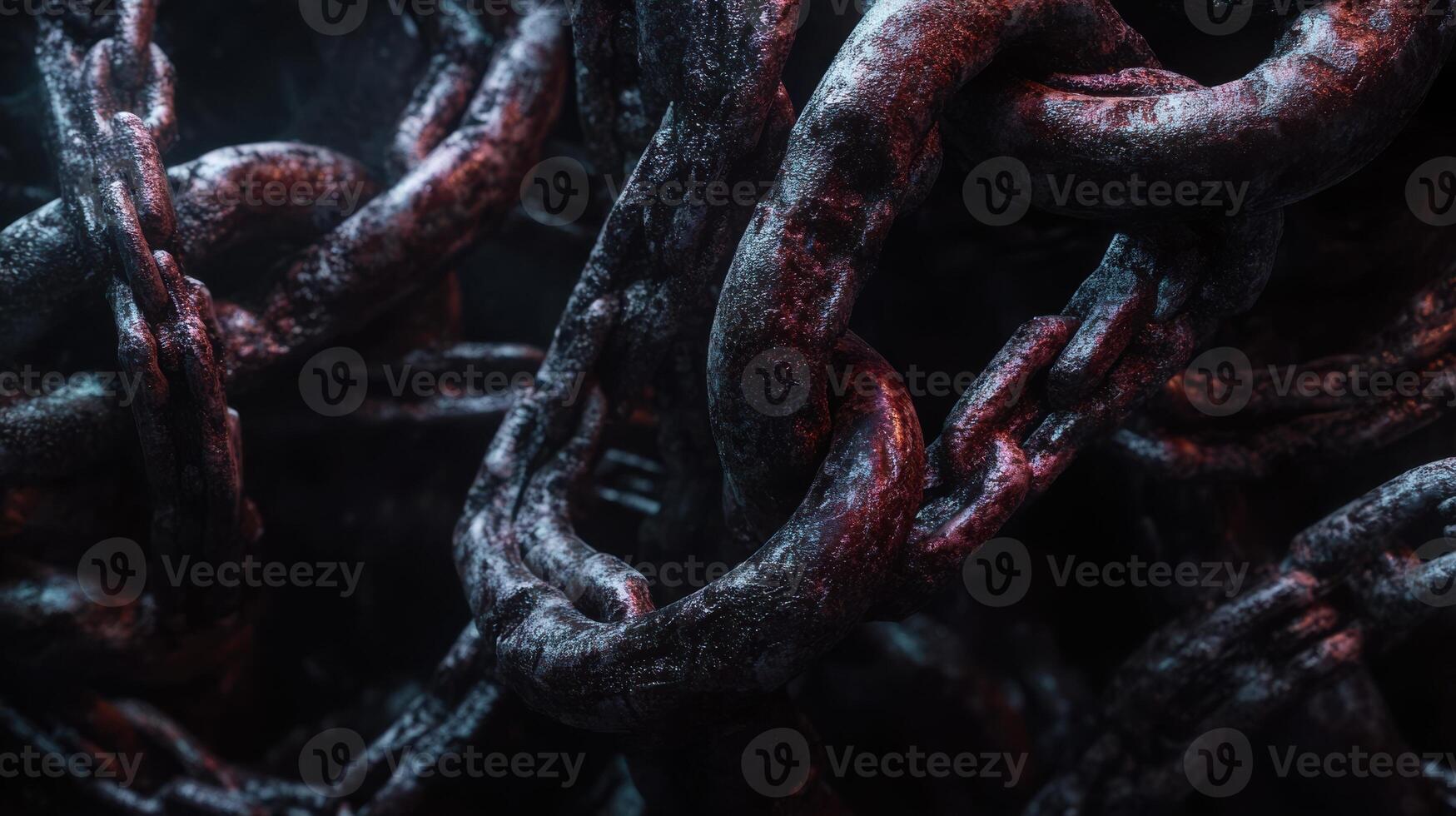 Heavy metallic chains with rust texture in dim lighting representing strength and bond photo