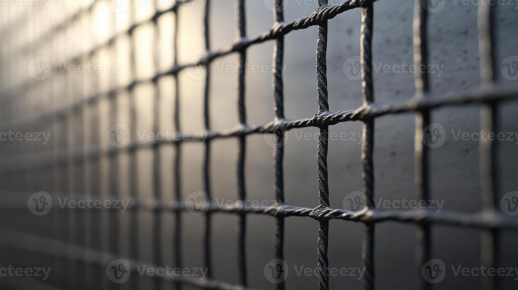 Close-up of a wire fence with blurred background in outlined grid pattern photo