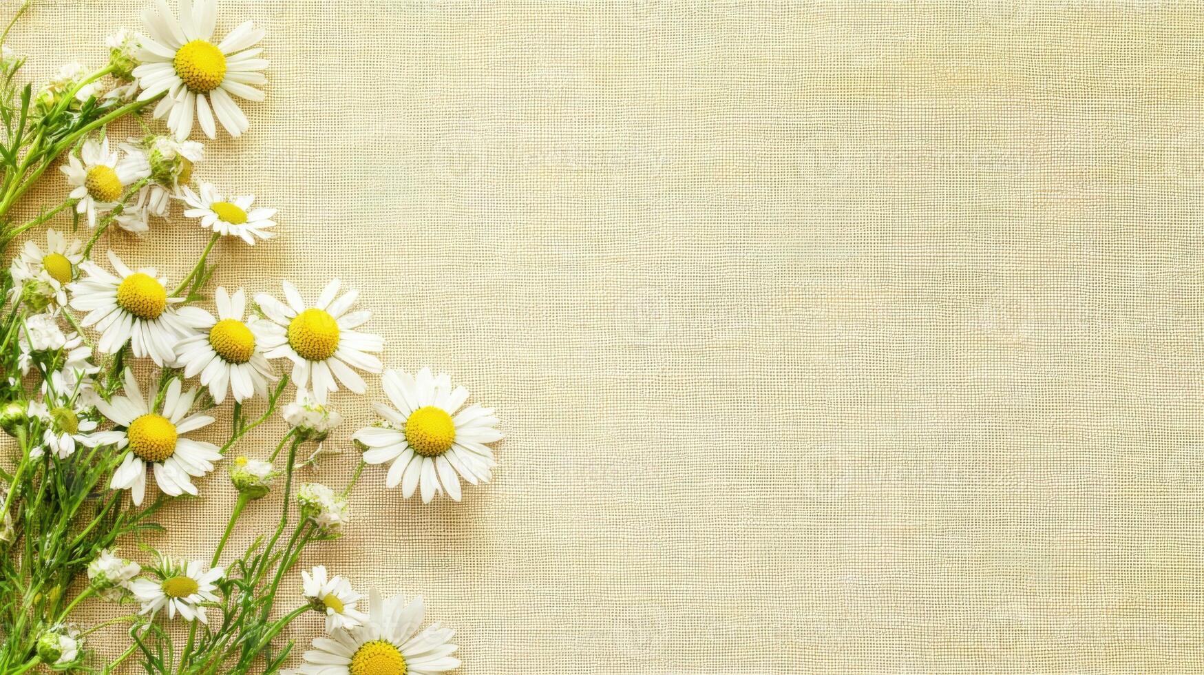 Daisy flowers arranged on textured beige background for spring floral design photo