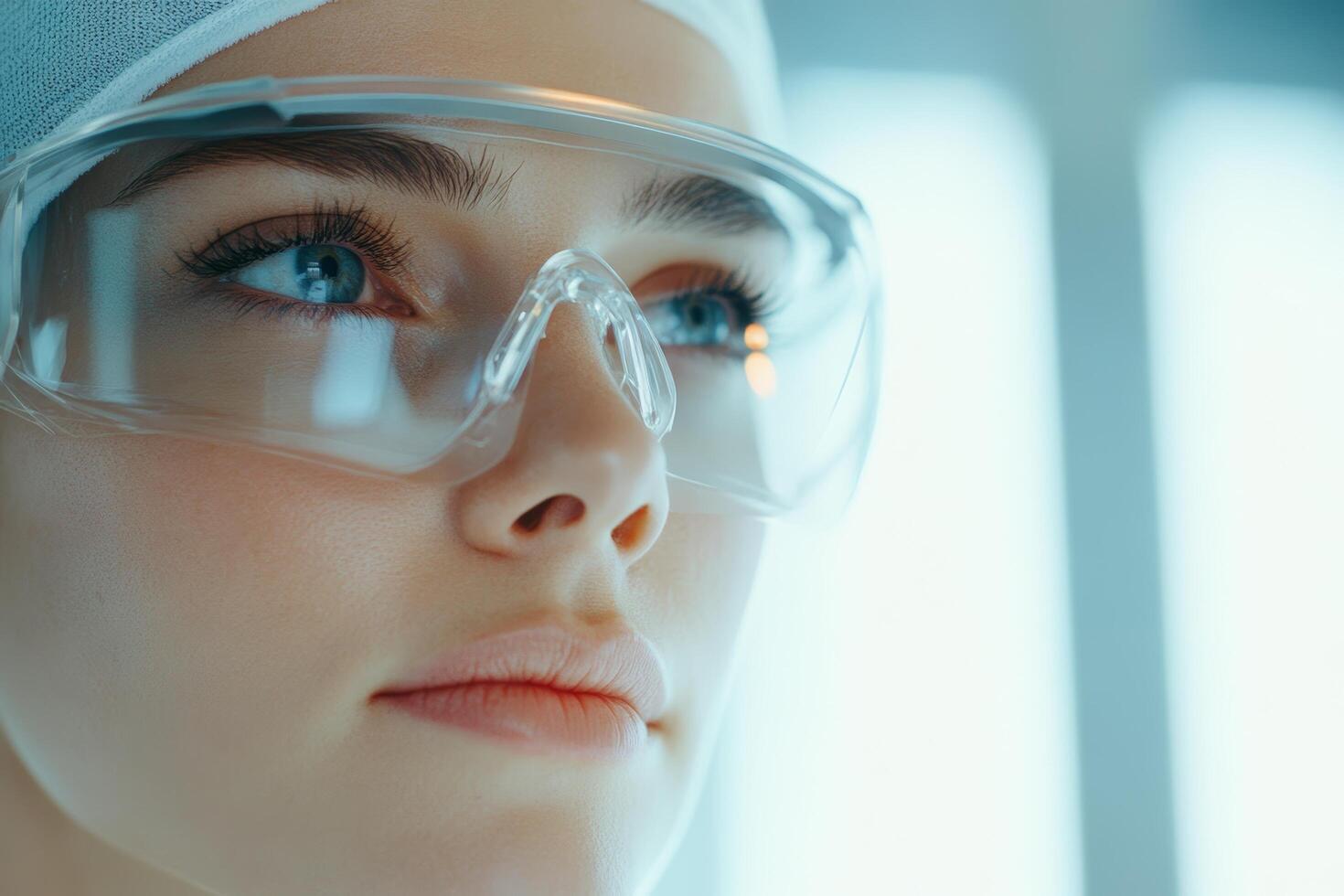 Focused Medical Professional Wearing Protective Goggles in Clinical Environment photo