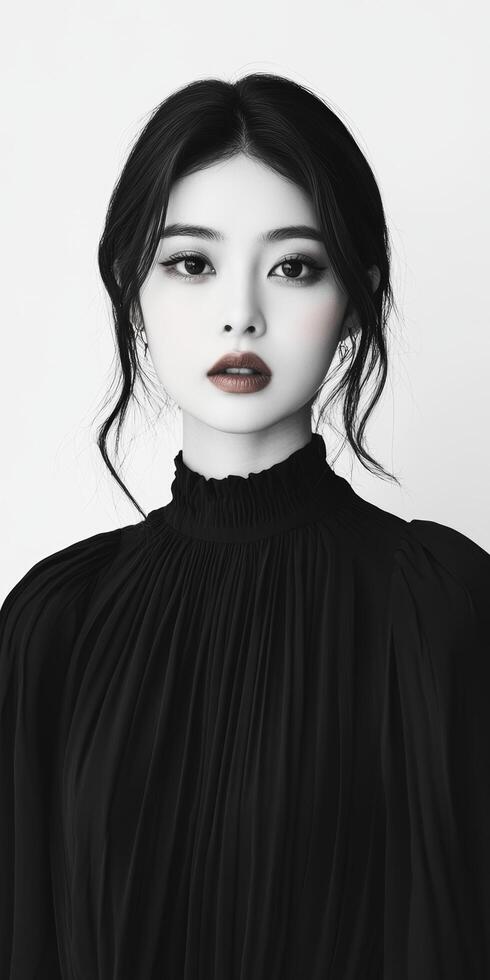 Elegant Monochrome Portrait of a Young Woman with Classic Style photo