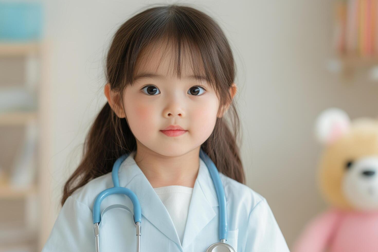 Adorable Child in Doctor Costume with Stethoscope in Playful Setting photo