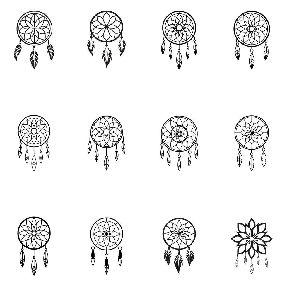 Tribal Art Native American Dream Catcher Design Bundle vector