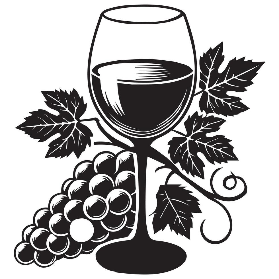 Wine Glass With Grapes Silhouette Illustration Design vector
