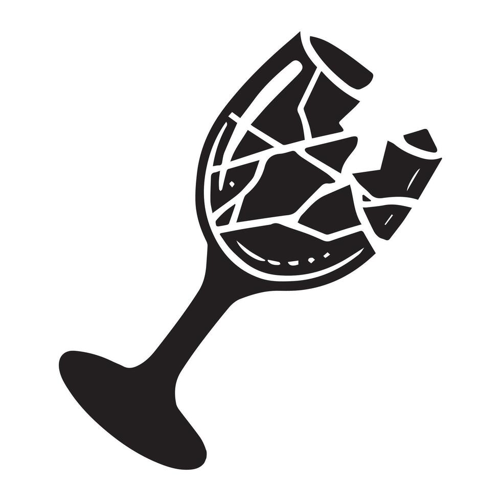 Broken Wine Glass Silhouette Illustration Design vector