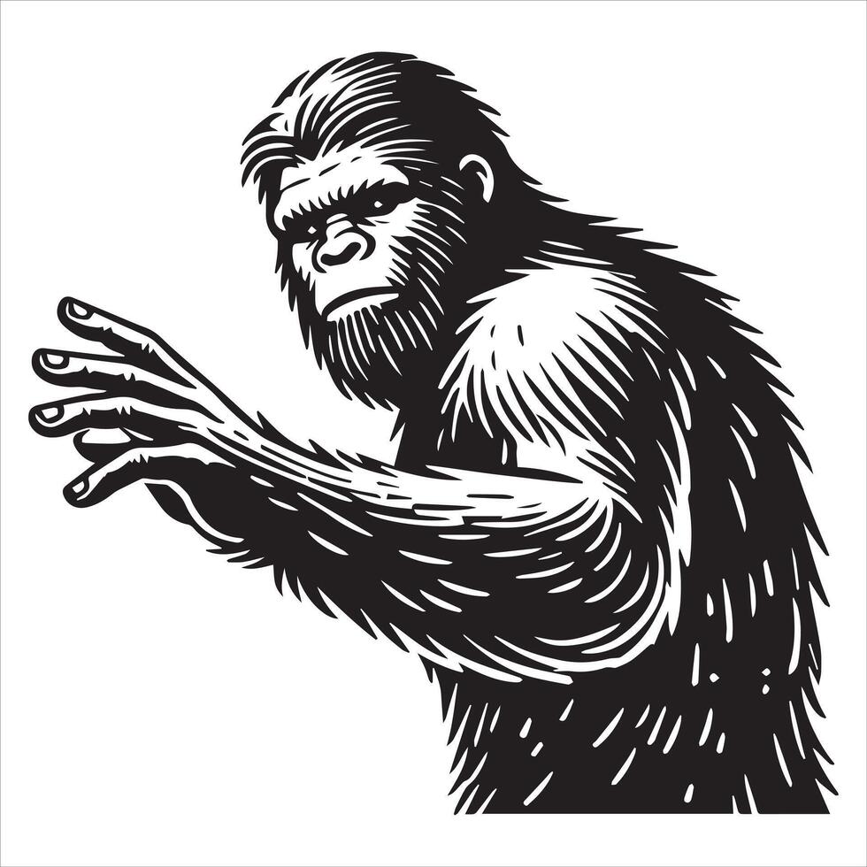 Sneaky Bigfoot - Crouching and Observing vector